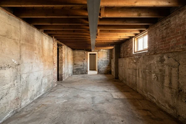 Before: unfinished basement with low ceiling