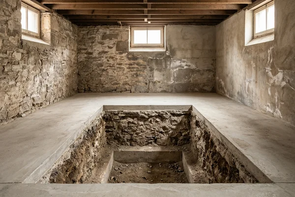 Foundation wall and footing inspection pit before an addition