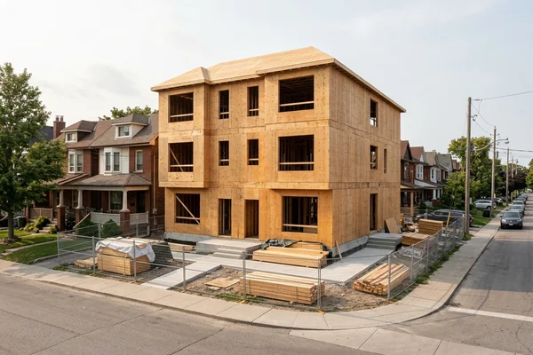 Leslieville fourplex framed to the roof