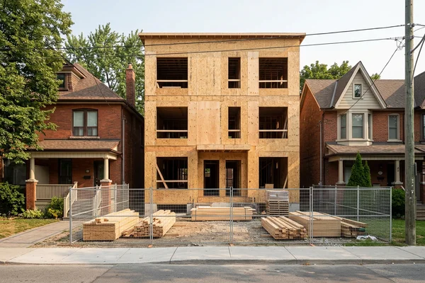 Multiplex at framing milestone with sheathing complete
