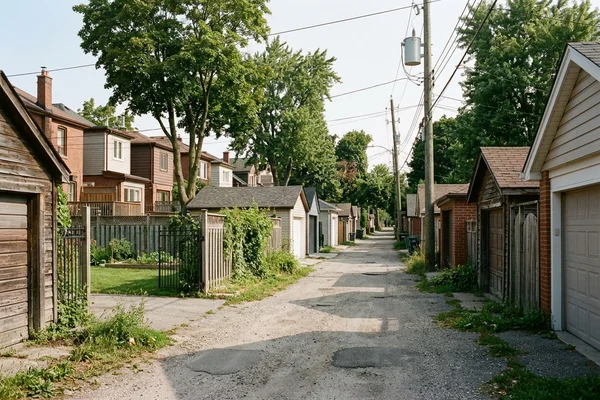 Public laneway behind a row of Toronto houses