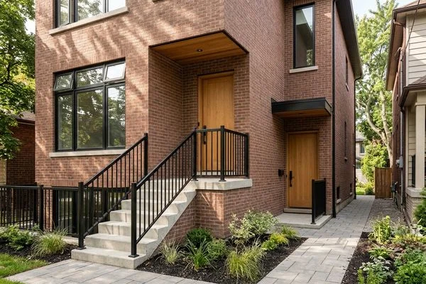 Separate unit entrances on the side of the triplex