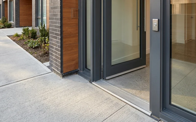 Accessible ground-floor unit entrance with a level threshold