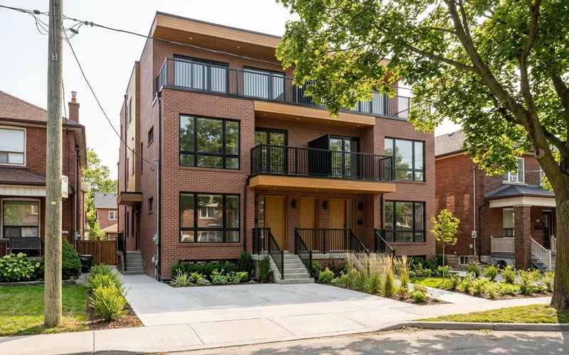 Finished Toronto fourplex exterior ready for occupancy