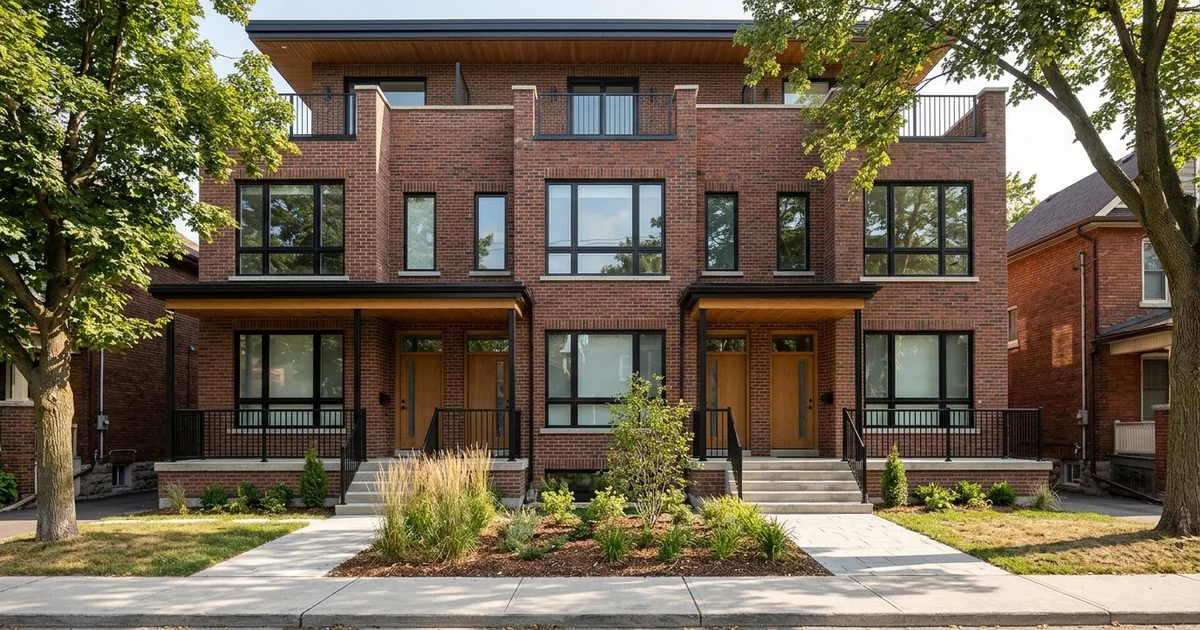 Energy-efficient sixplex exterior with triple-glazed casement windows