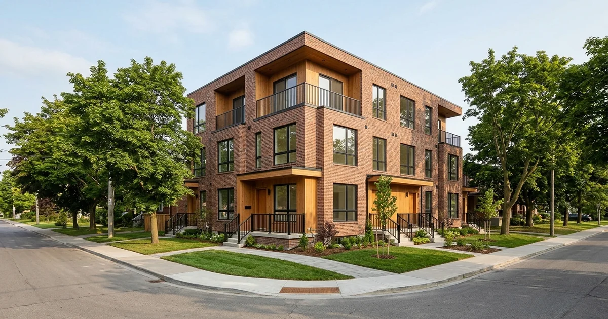 Finished six-unit residential building on a Scarborough corner lot