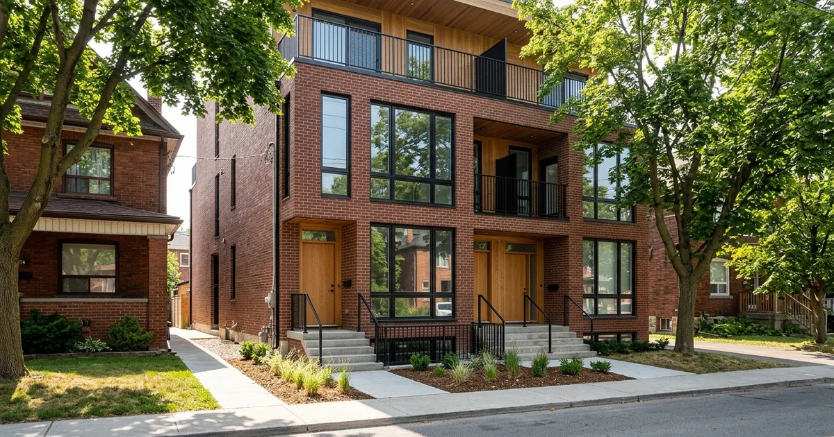 Modern triplex on a narrow Danforth-area lot with three stacked units