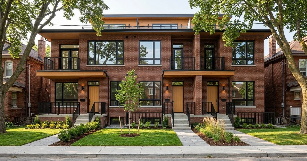 Newly completed Toronto fourplex exterior ready for occupancy