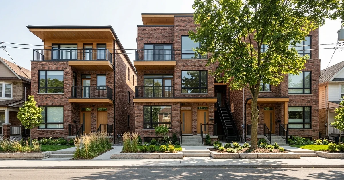 Three finished Toronto infill multiplexes of different sizes side by side