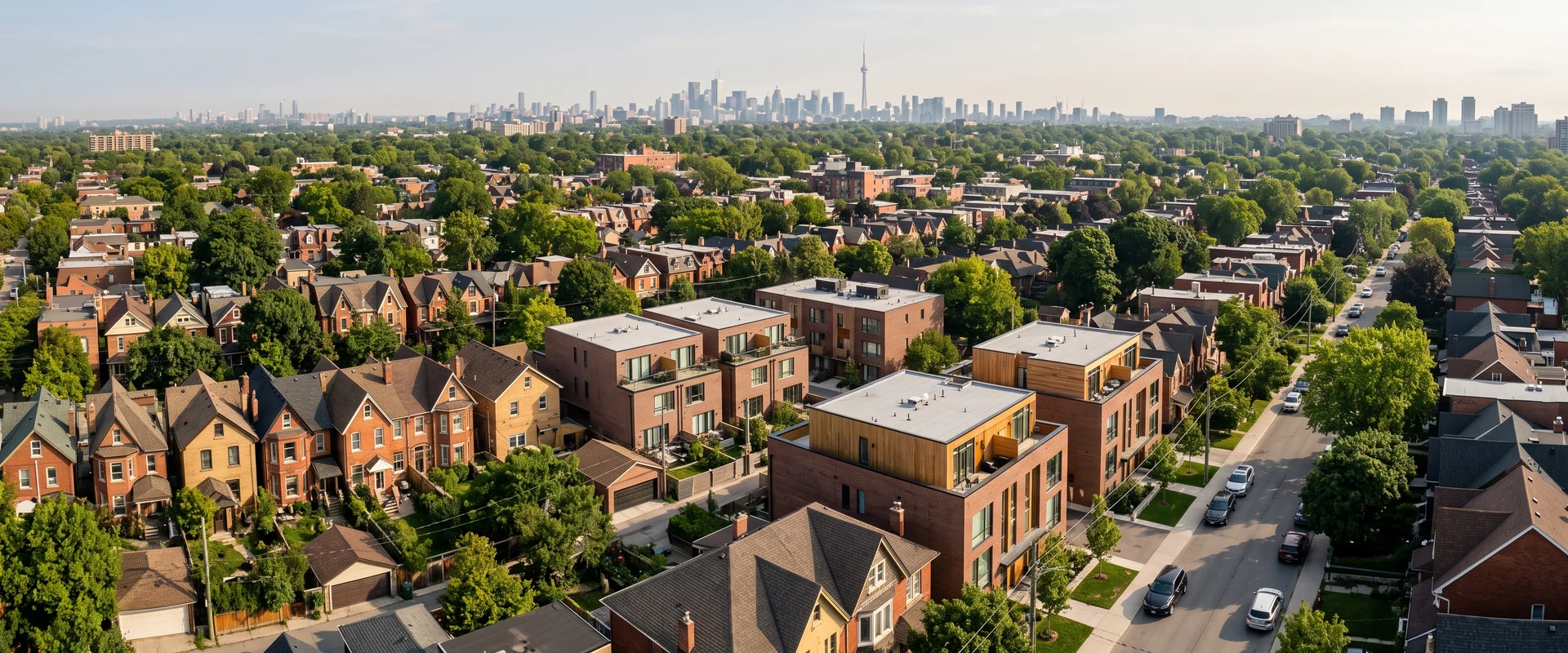Toronto residential neighbourhoods with tree-lined streets and new infill multiplexes