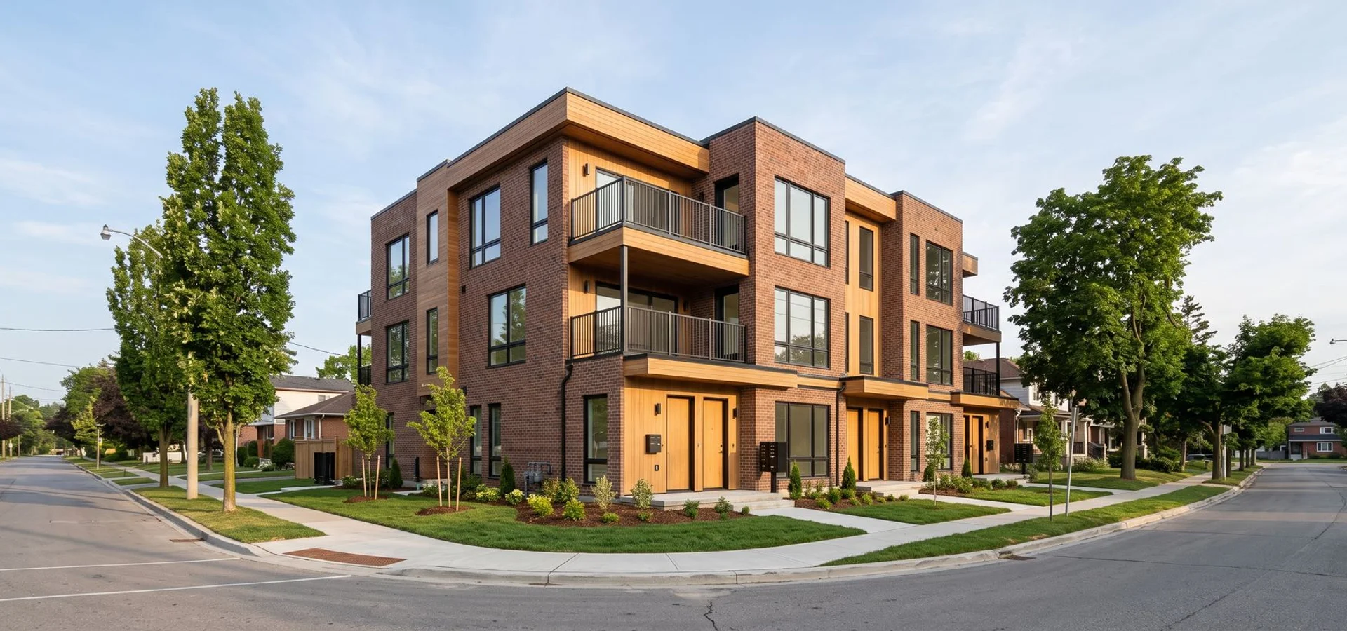 Finished six-unit residential building on a Scarborough corner lot