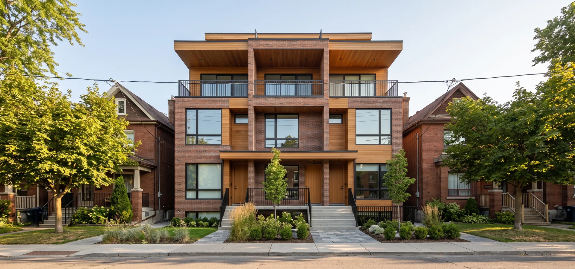 Modern Toronto triplex on a narrow infill lot with three stacked units