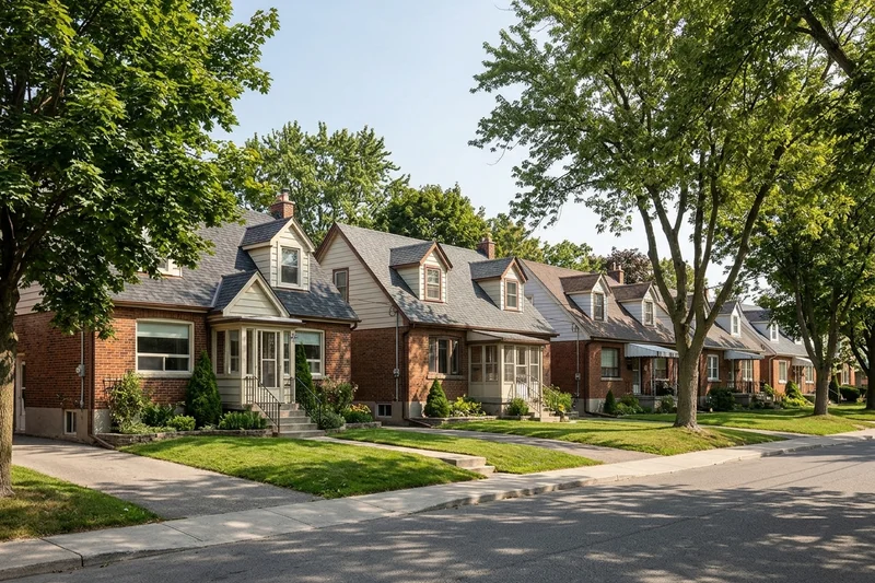 Row of 1940s wartime storey-and-a-half houses in East York