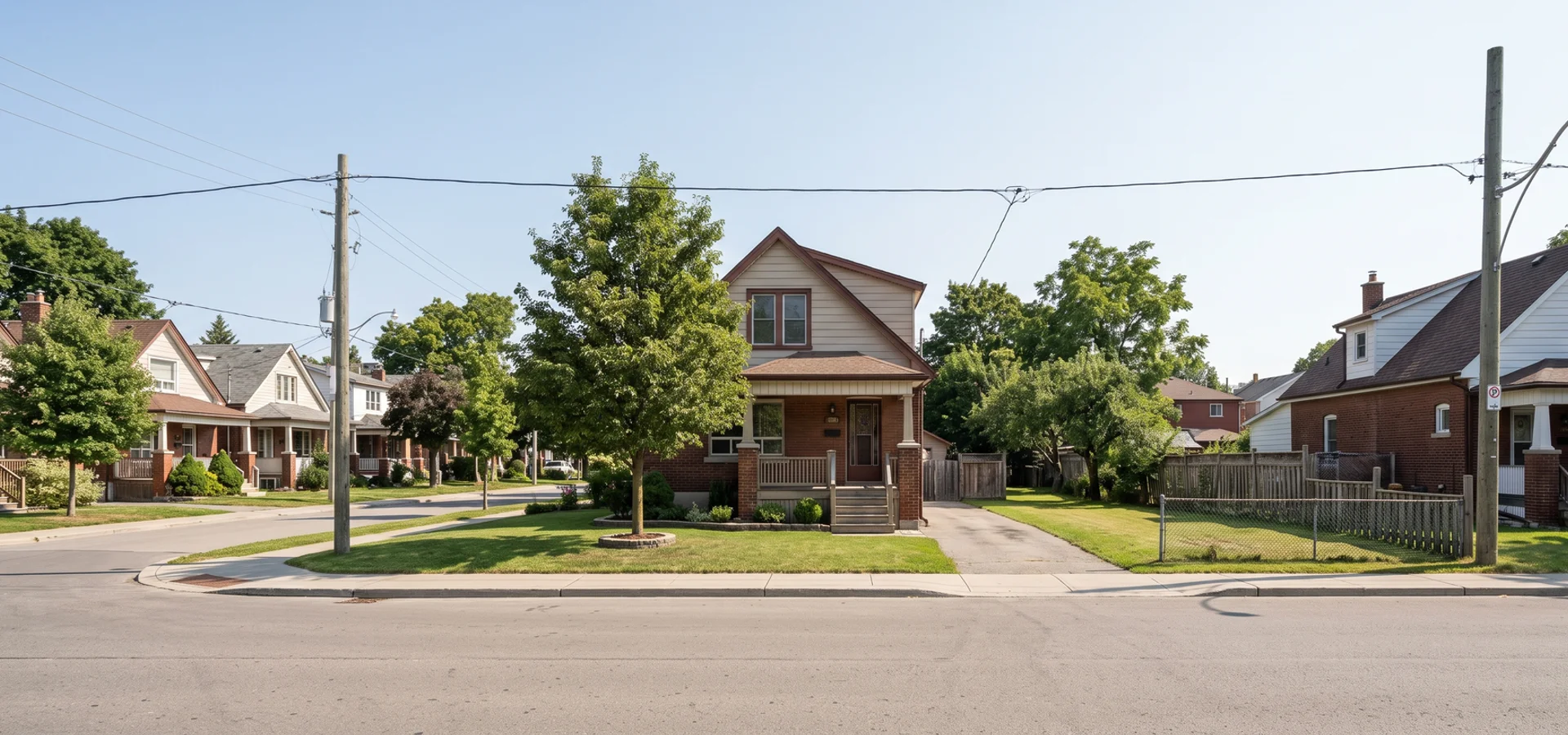 Typical Toronto residential lot with an older detached house and deep backyard